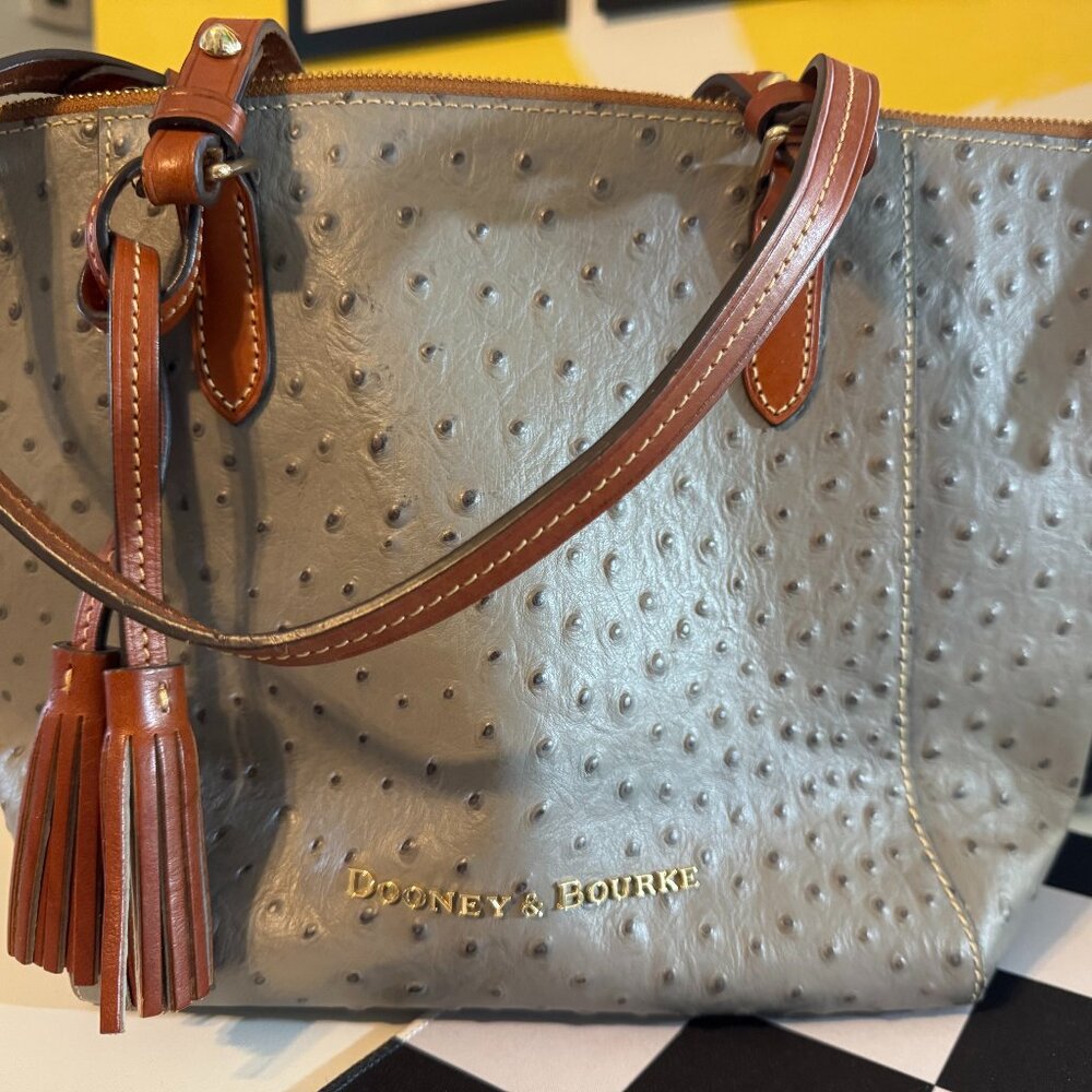 Grey Ostrich Small Dooney and Bourke Tote with Wallet